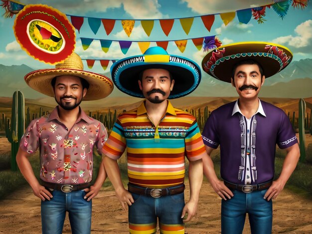 tres hombres con sombreros de sombrero de pie frente a una pancarta que dice navit