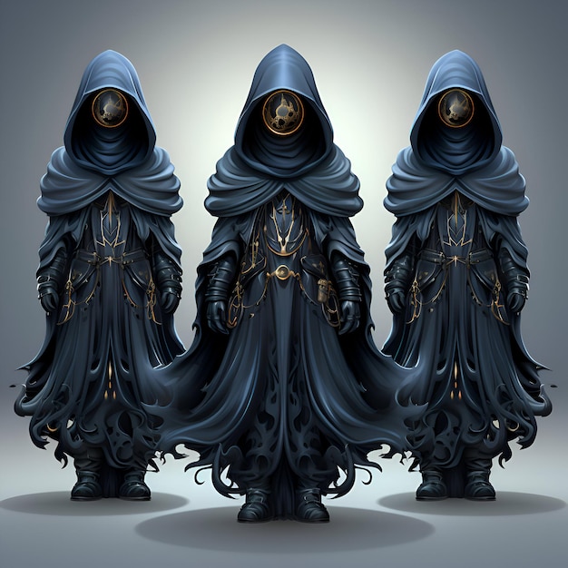 Três homens sábios em um niqab preto renderização 3D