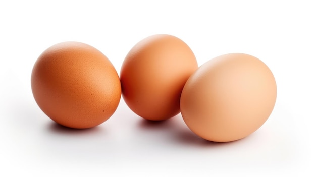 Tres huevos sobre un fondo blanco.