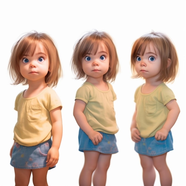 tres imágenes diferentes de una niña con diferentes expresiones ai generativa