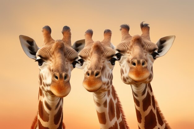 Foto tres jirafas se hacen una selfie
