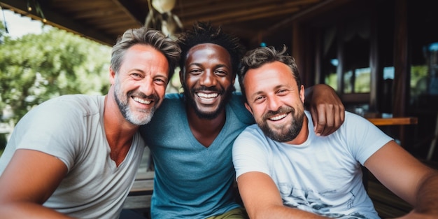 Tres jóvenes felices divirtiéndose al aire libre en verano celebrando la amistad y los buenos tiempos AI Generat