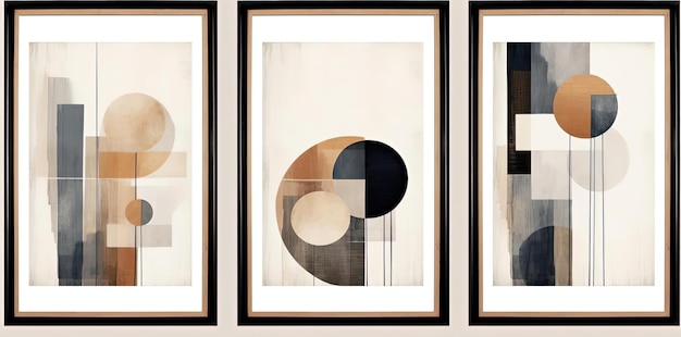 tres juegos de cuadros geométricos abstractos con beige