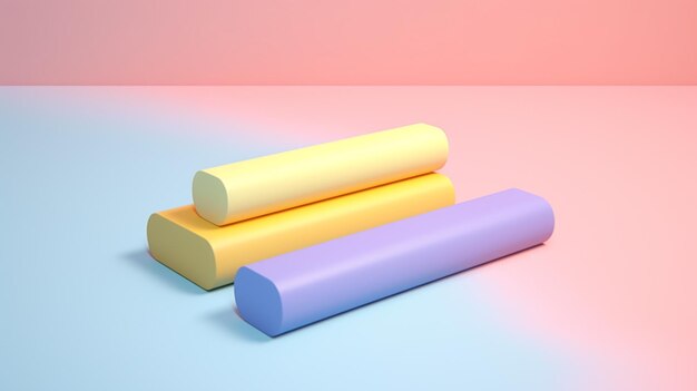 três lápis de cores diferentes estão empilhados um em cima do outro