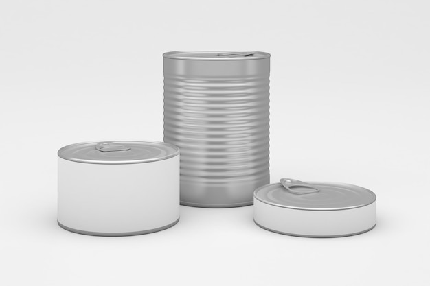 Foto três latas em diferentes tamanhos frente isolado em fundo branco