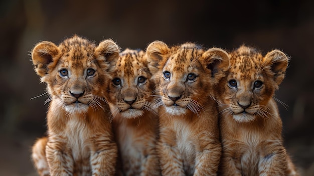 Tres leones pequeños sentados juntos