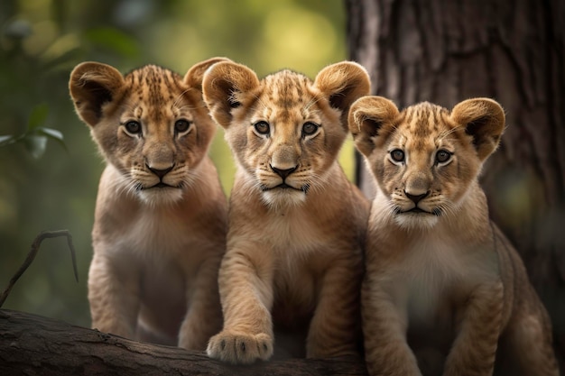 Tres lindos cachorros de león IA generativa