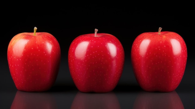 Três maçãs vermelhas são mostradas em uma fila ai