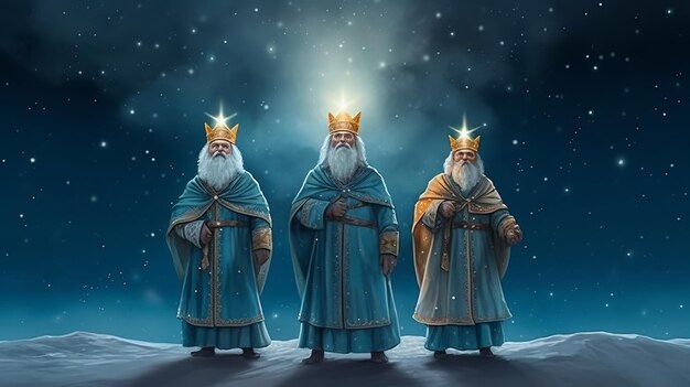 Foto los tres magos rey de oriente celebración de la epifanía los tres hombres sabios ilustración melchior caspar y baltasar