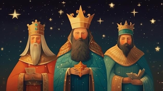 Los tres magos Rey de Oriente Celebración de la Epifanía Los tres hombres sabios Ilustración Melchior Caspar y Baltasar