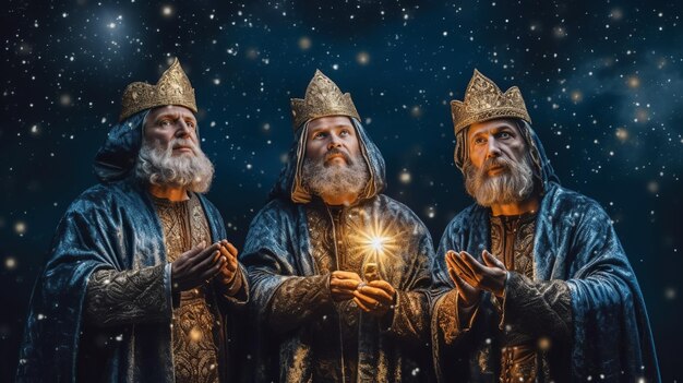 Foto los tres magos rey de oriente celebración de la epifanía los tres hombres sabios ilustración melchior caspar y baltasar