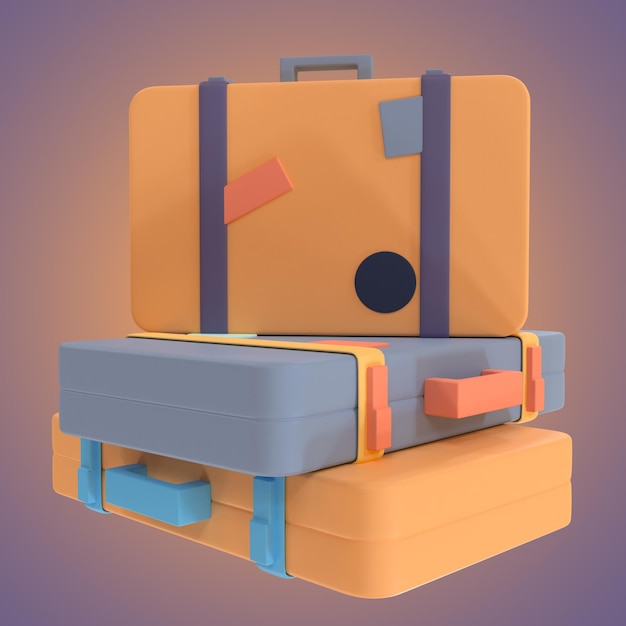 Três malas coloridas com ilustração labels3d