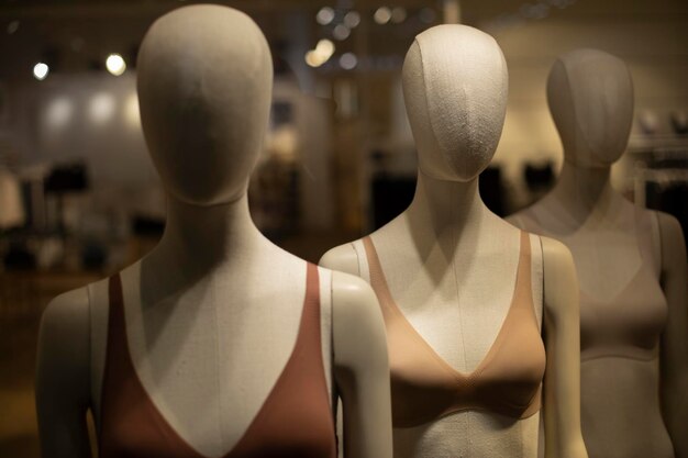Foto três manequins em roupas íntimas demonstração de roupas figuras de pessoas manequim de tecido