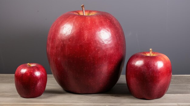 Tres manzanas rojas una de ellas es grande ai