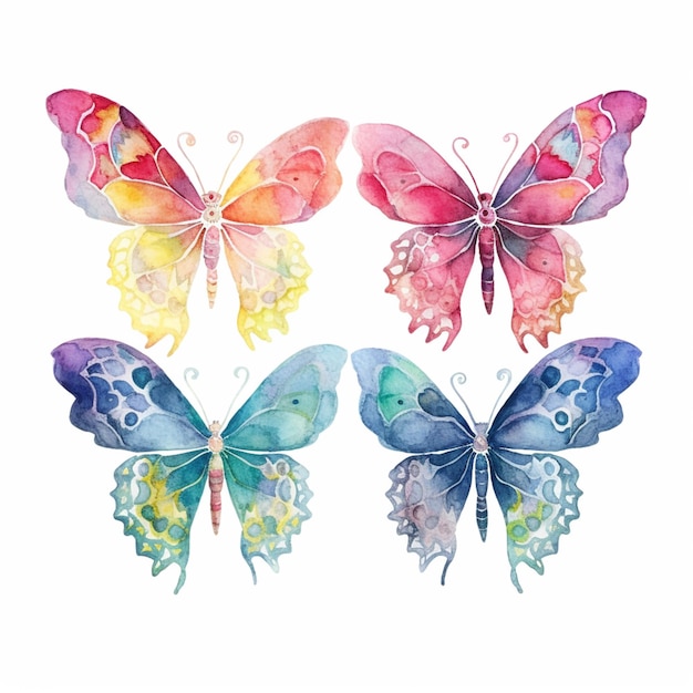 Tres mariposas acuarelas con diferentes colores y patrones en ellas ai generativo
