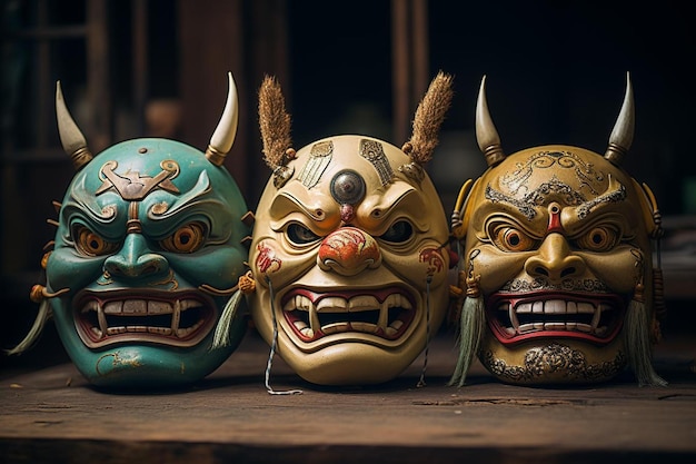 Tres máscaras de oni aterradoras