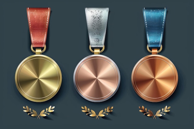 Foto tres medallas de oro, plata y bronce perfecto para premios y competiciones