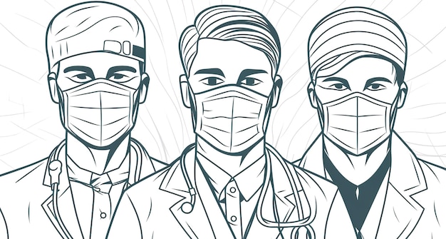 Tres médicos masculinos en batas médicas ai generativo