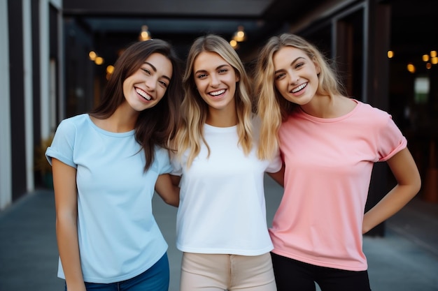 Três meninas modelando para empresa de vestuário Generative Ai
