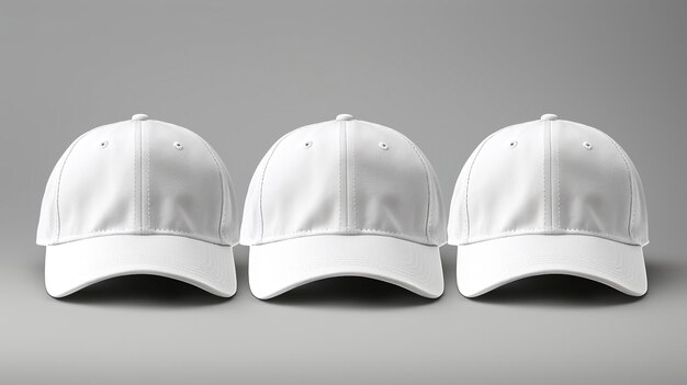 Foto tres mockups de snapback en blanco sencillo