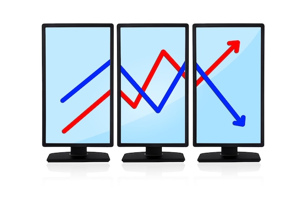 Tres monitores con diagrama