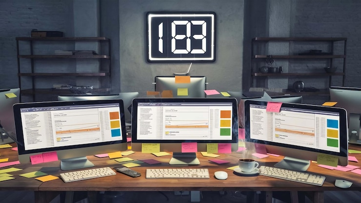 Foto tres monitores con el número 13 en ellos