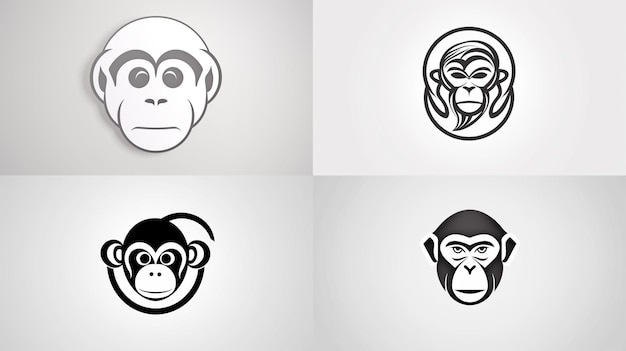 Tres monos en blanco y negro con la palabra chimpancés abajo a la derecha.