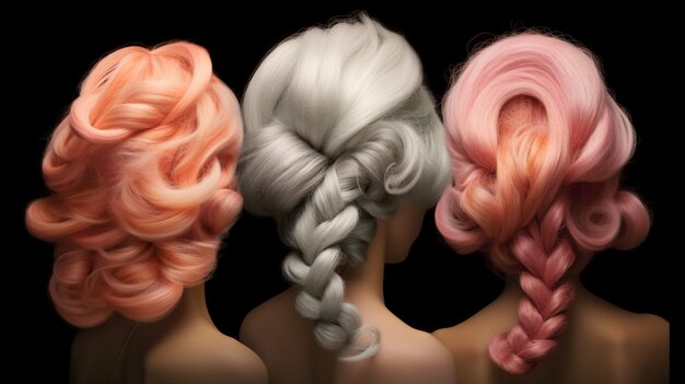 Tres mujeres con el pelo rosa seguidas