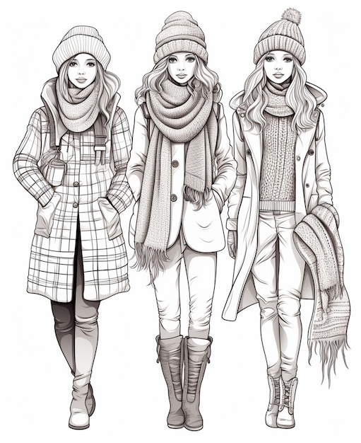 Foto tres mujeres con ropa de invierno y sombreros caminando juntos generativo ai