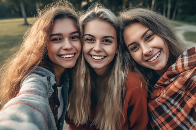 Tres mujeres toman un selfie