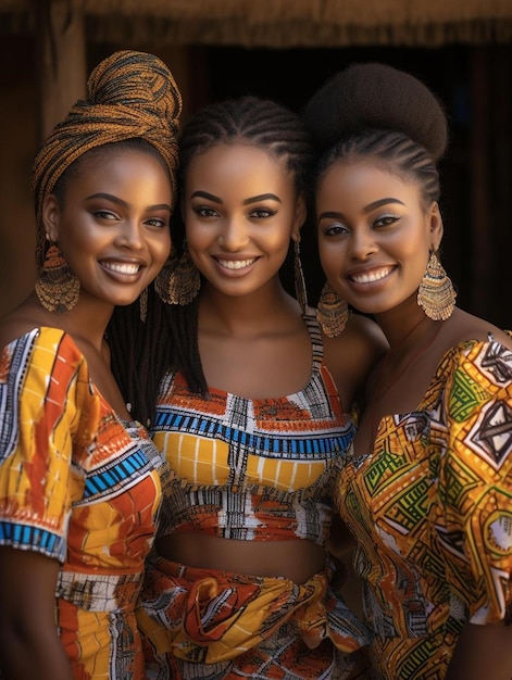 Foto tres mujeres con vestidos coloridos con la palabra zapa en ellos