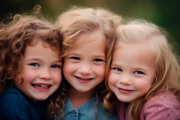 Tres niñas sonriendo y mirando a la cámara.