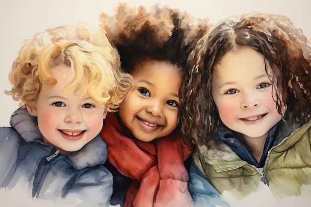 Foto tres niños diferentes juntos aislados en un fondo blanco