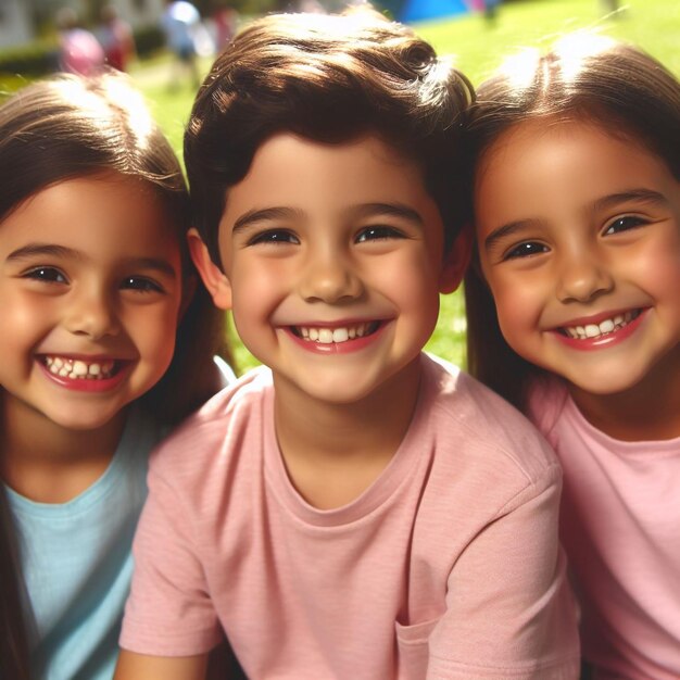 Foto tres niños están sonriendo y posando para una foto