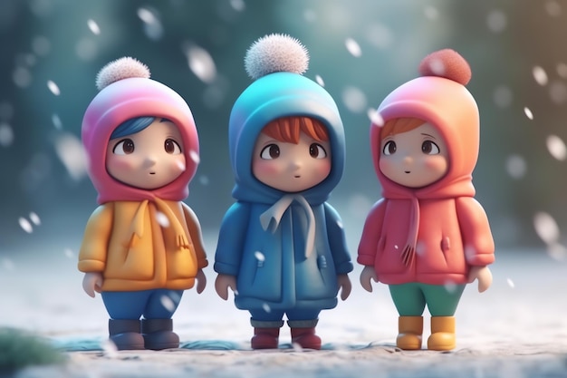 Tres niños en una tormenta de nieve