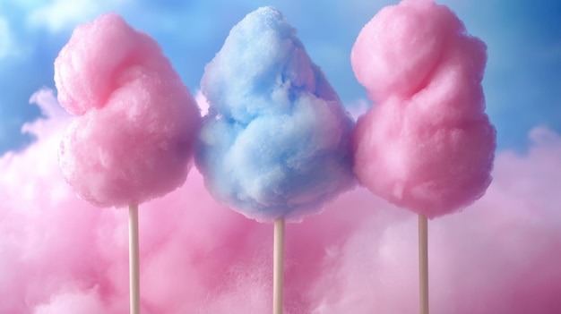 Tres nubes de algodón de azúcar