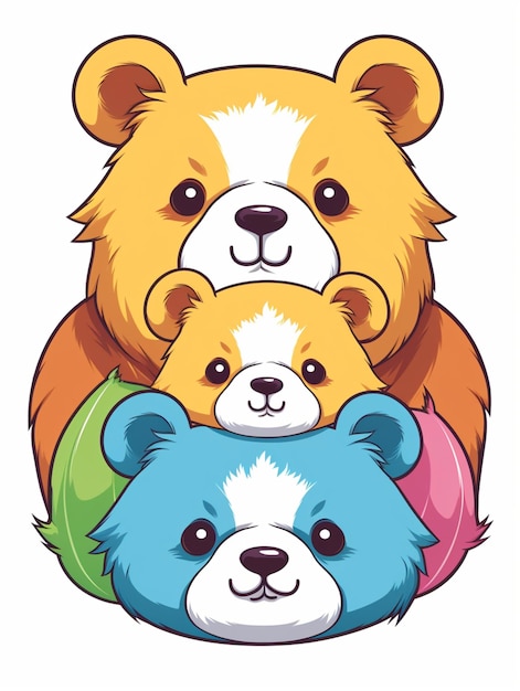 Foto tres osos de dibujos animados de colores