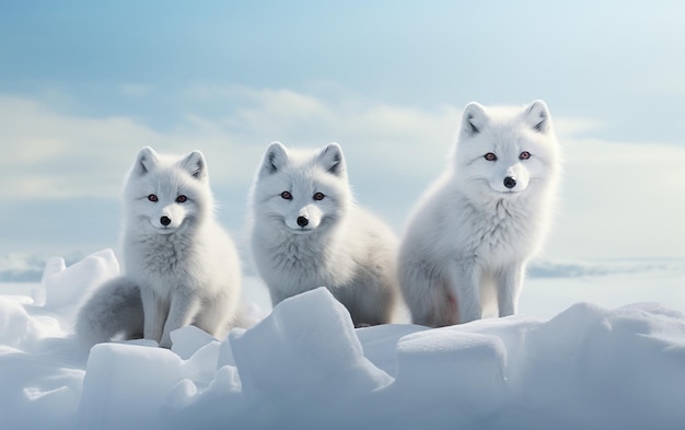 tres osos polares están de pie en la nieve uno de ellos tiene la palabra zorro en él