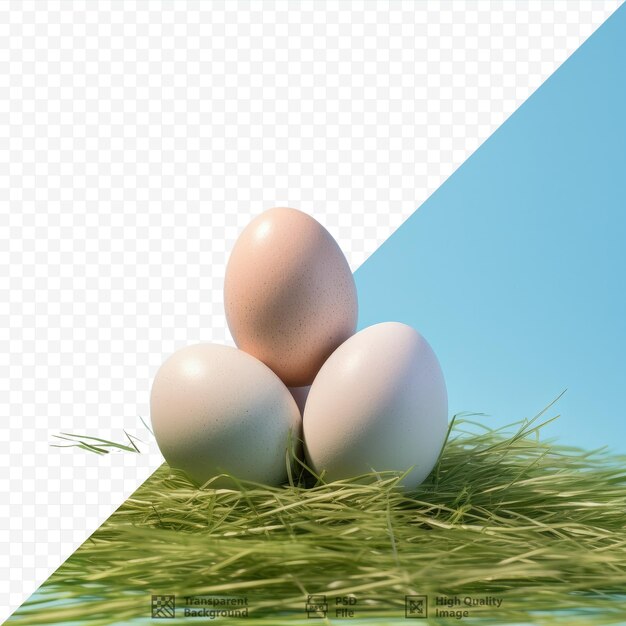 Três ovos de galinha na grama
