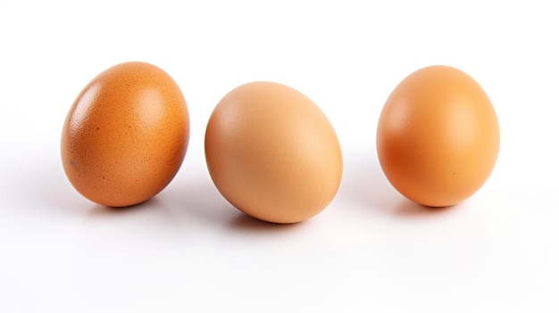 Três ovos em um fundo branco