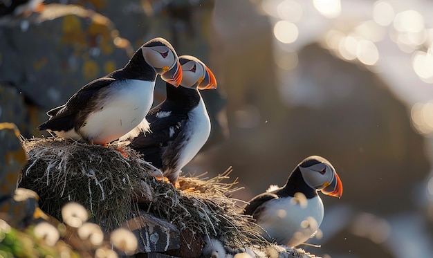 Foto tres pájaros están sentados en un nido uno de los cuales tiene el número 3 en él