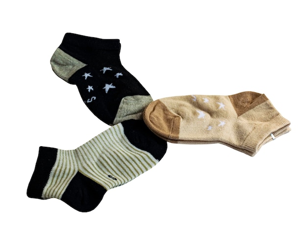 Tres pares de calcetines de algodón Estampado de rayas y estampado de estrellas Calcetines infantiles Algodón Artículo aislado