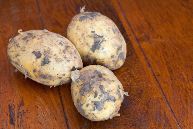 Foto tres patatas crudas