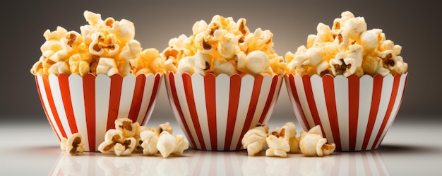 tres pedazos de palomitas de maíz en un fondo blanco