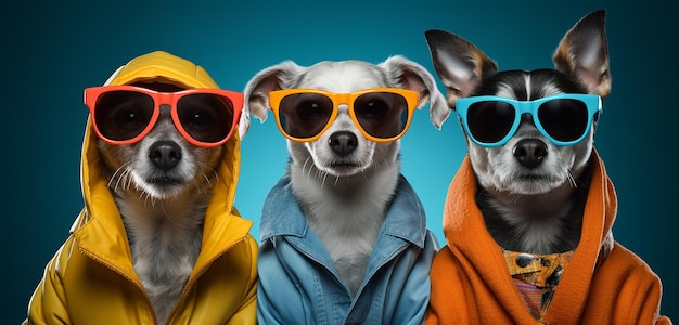 Tres perros con gafas de sol