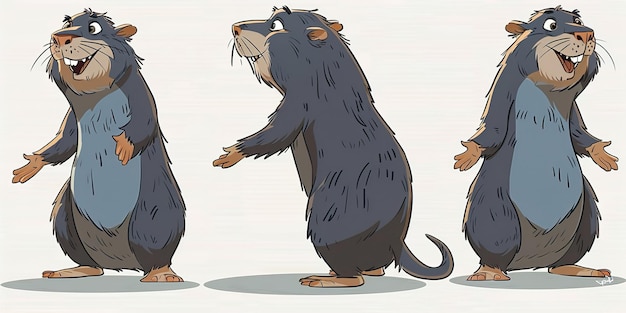 Foto tres personajes de dibujos animados con una nariz que dice castor
