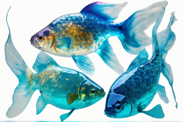 Tres pescados azules domésticos en el agua