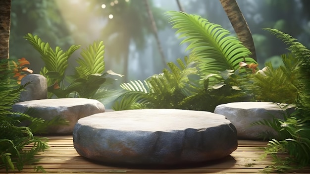 Tres piedras sobre una plataforma en una jungla