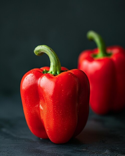 tres pimientos rojos con cimas verdes que dicen rocío en ellos