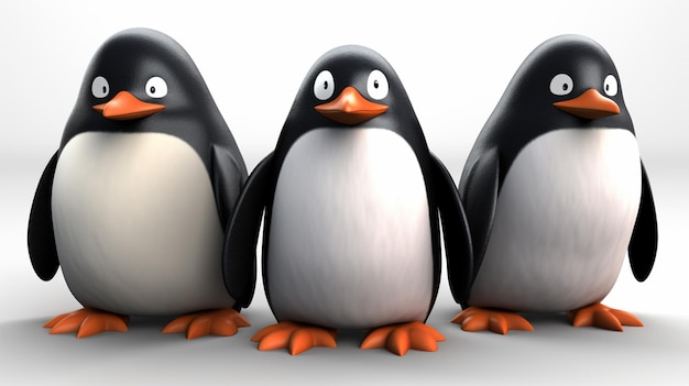 Tres pingüinos están parados en fila, uno de los cuales tiene la etiqueta 'pingüino'